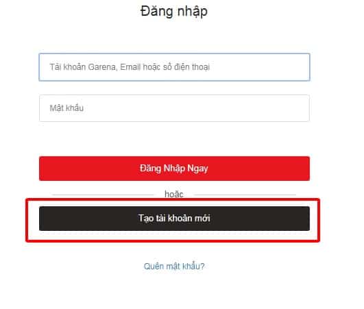 Bấm tạo tài khoản mới