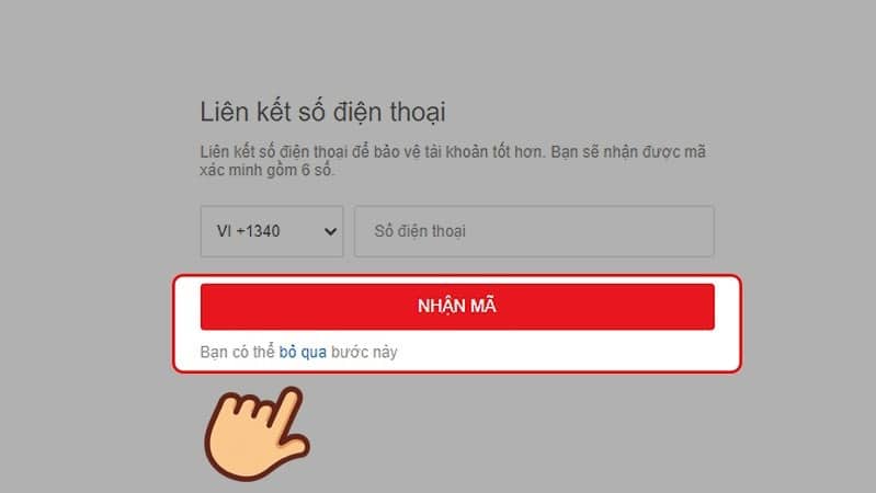 Bạn nhập sđt và nhấn nhận mã