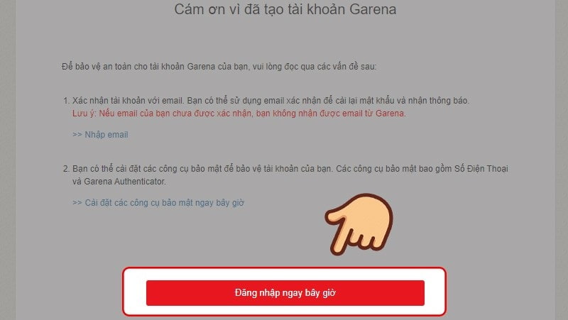 Nhấn đăng nhập ngay bây giờ