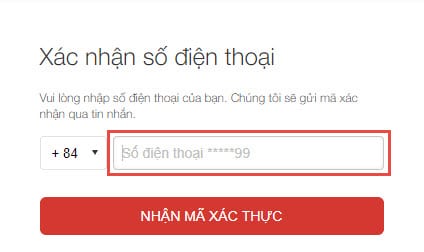 Nhấn nút nhận mã xác thực