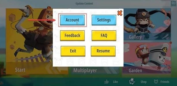 bấm vào nút Account