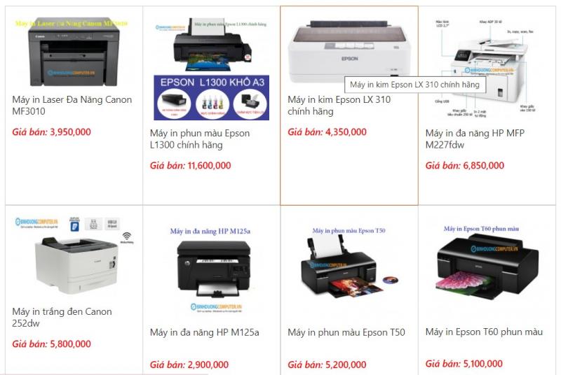 Một số máy in được bày bán tại Bình Dương Computer