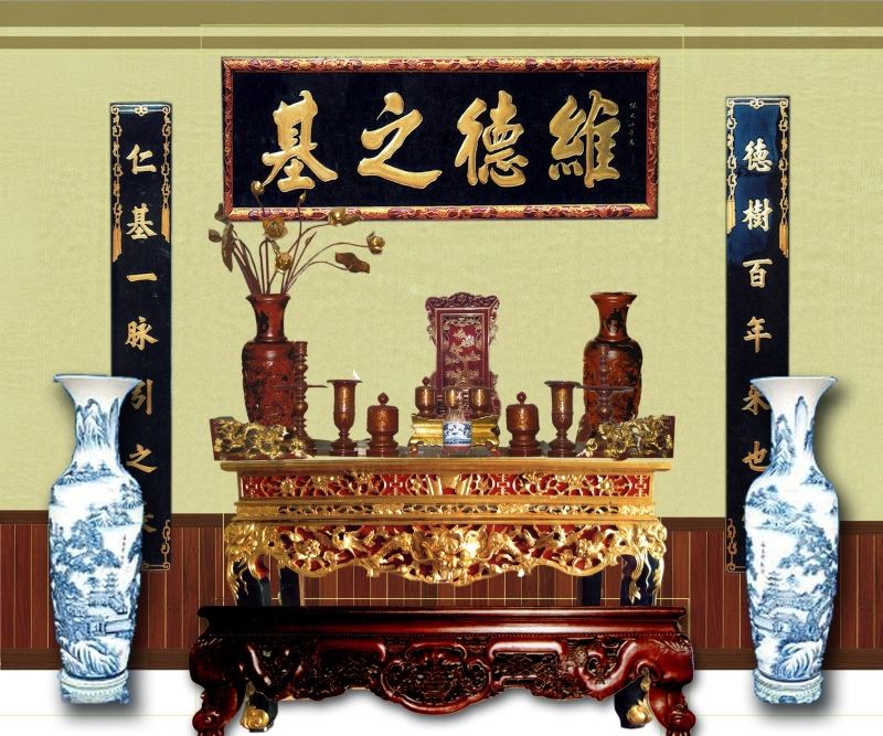 Bố trí hoành phi, câu đối phòng thờ