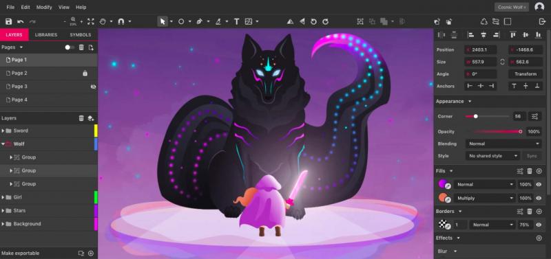 Một màn hình thiết kế của Gravit Designer