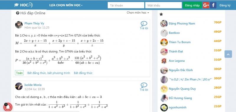 Mục hỏi đáp online về tất cả các môn học trên diễn đàn