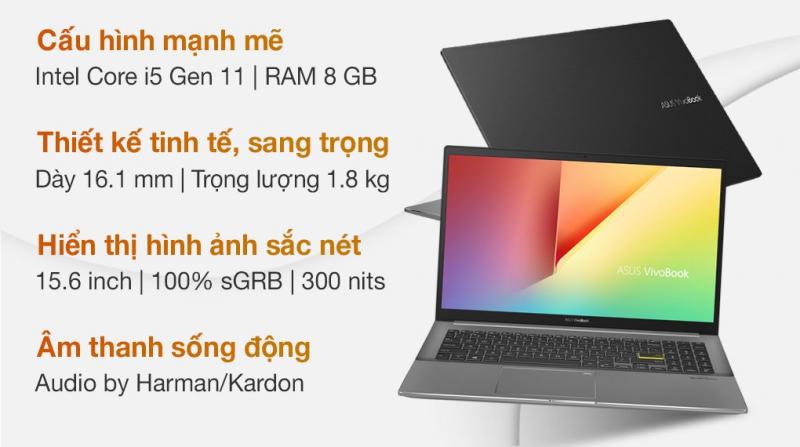 Laptop ASUS VivoBook S533EQ BN338T i5 1135G7/8GB/512GB SSD/MX350 2GB/Win10