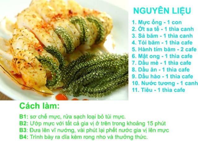Mực nướng cuộn rong nho
