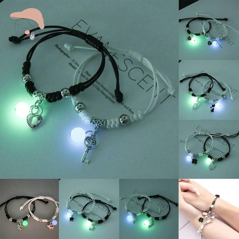 Set 2 vòng tay RINHOO dạ quang có thể điều chỉnh thời trang cho cặp đôi